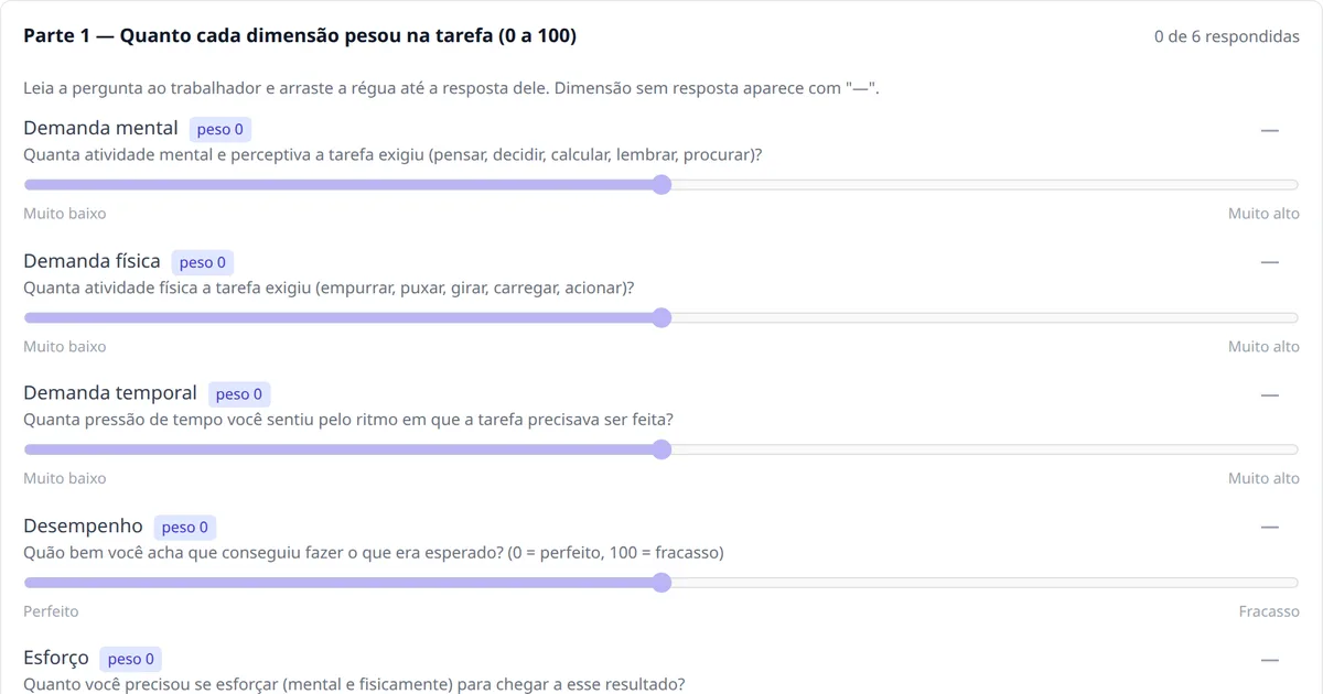 Formulário do método NASA-TLX no MedNext (dados de demonstração)