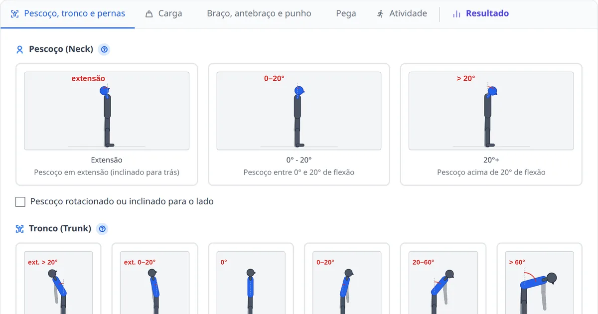 Formulário do método REBA no MedNext (dados de demonstração)