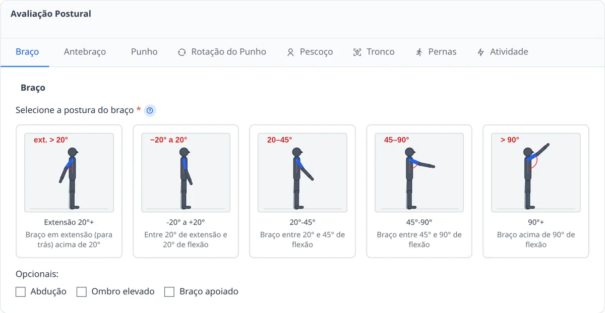 Formulário do método RULA no MedNext (dados de demonstração)