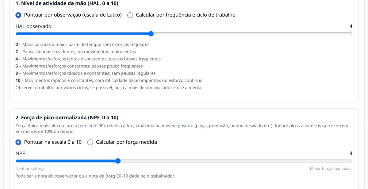 Formulário do método TLV-HAL no MedNext (dados de demonstração)